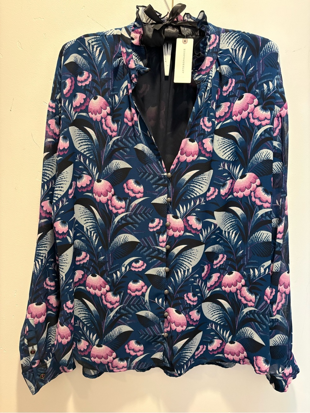 Floral Print Women's Blouse - Blue & Pink